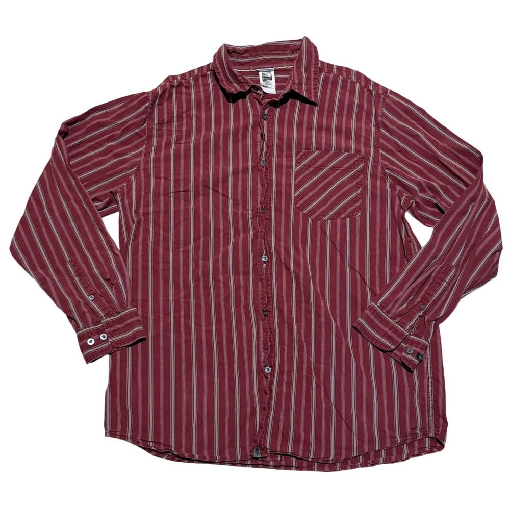 Y2K / Mid-2000s The North Face M Series Striped Button Front Shirt Burgundy XL